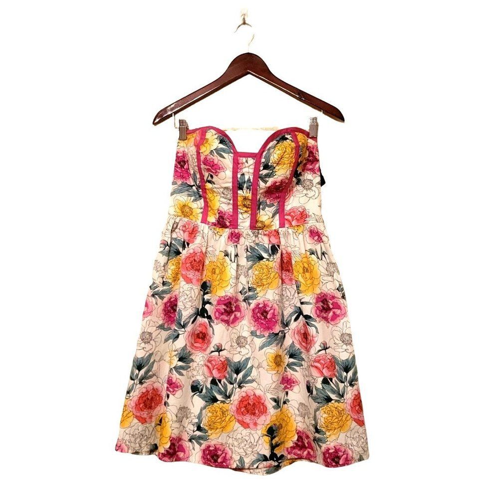 Kandy Kiss Womens Dress White L Strapless Floral Knee Length